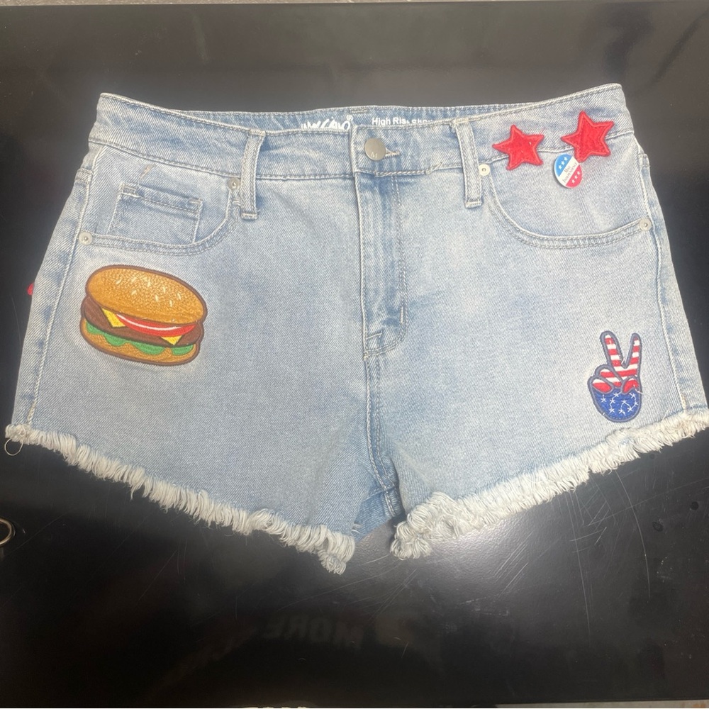 Mossimo Junior10 High Rise Embroidered/patch Shorts USA 4th July Y2K Stretch⭐️🇺🇸